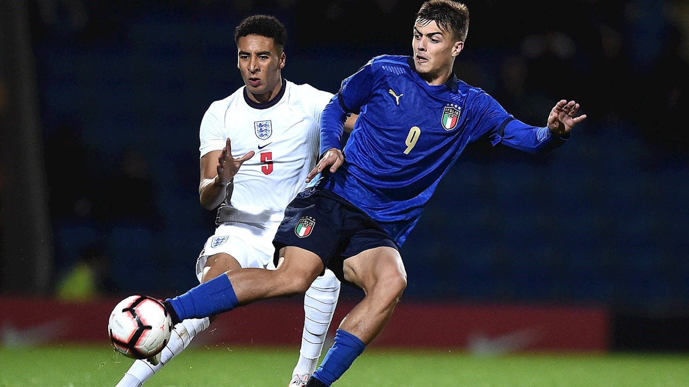 James Hill (5) making his full England Under-20 debut in their 1-1 draw against Italy at Technique Stadium, Chesterfield