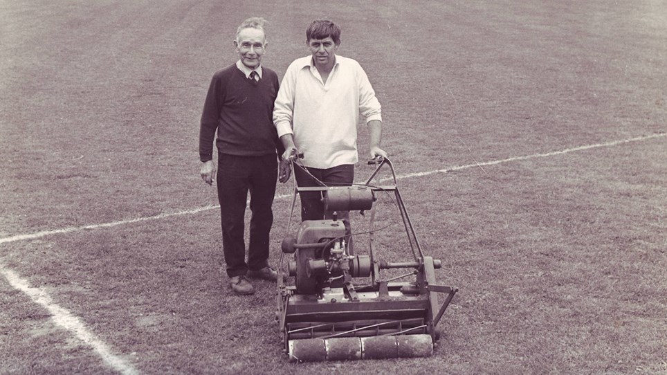 Barry McLoughlin, in the white jumper, back in 1977 when he was the club groundsman.